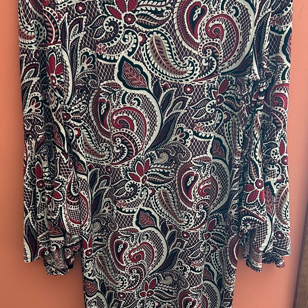 Shelby & Palmer Paisley Print Blouse in Black, Red, and Cream